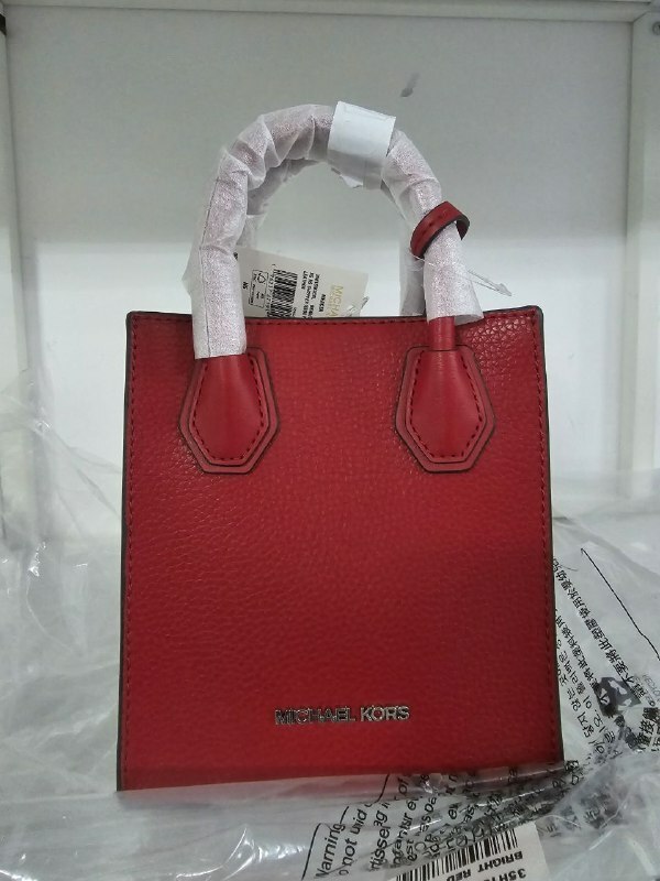 [S] MICHAEL KORS 35H1SM9COL MERCER XS NS SHOPPER CROSSBODY LEATHER,BRIGHT RED, 196237271914 (SMK692)