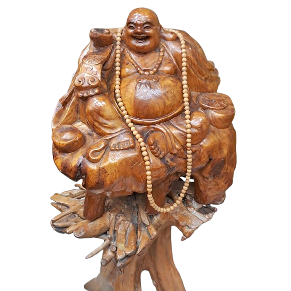 彌勒佛 財神爺 樹瘤精雕 50公分附贈木座 【十方】142696