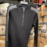 [S] DKNY ZIP UP LONG SLEEVE FIT SWEATER,BLACK/GRANITE, P3MSBJ71-BLK/GRANITE (SD731)