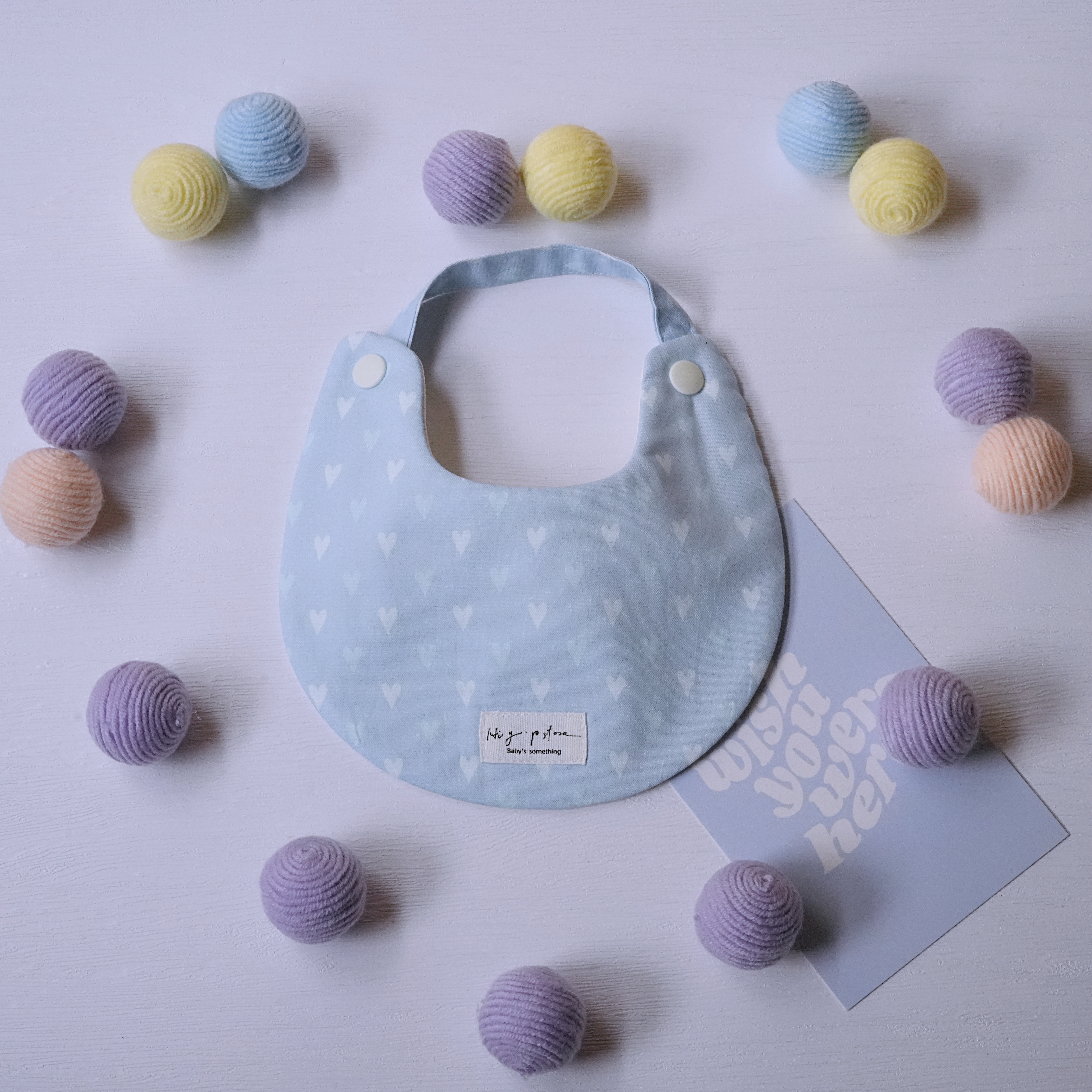 Hi Y.P store-手作圍兜-粉藍愛心