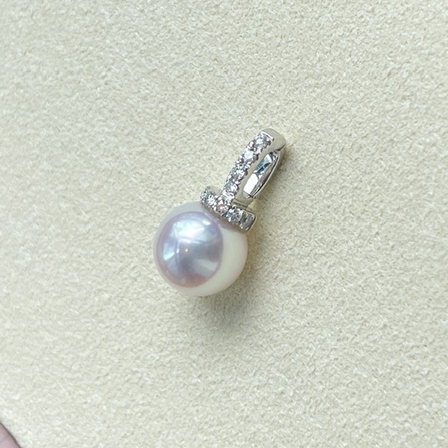 頂級鏡面系列 - 18K金天Akoya珍珠鑽石開口吊墜