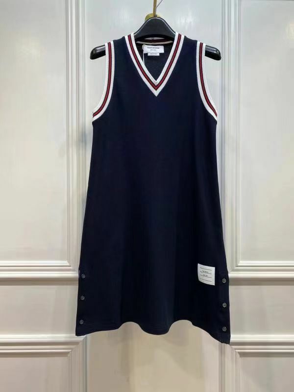 Thom Browne 海軍藍無袖v領連衣裙 -T