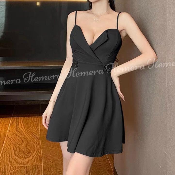 DR24W0142 OFFICE LADY 性感波霸吊帶顯瘦傘形連身裙