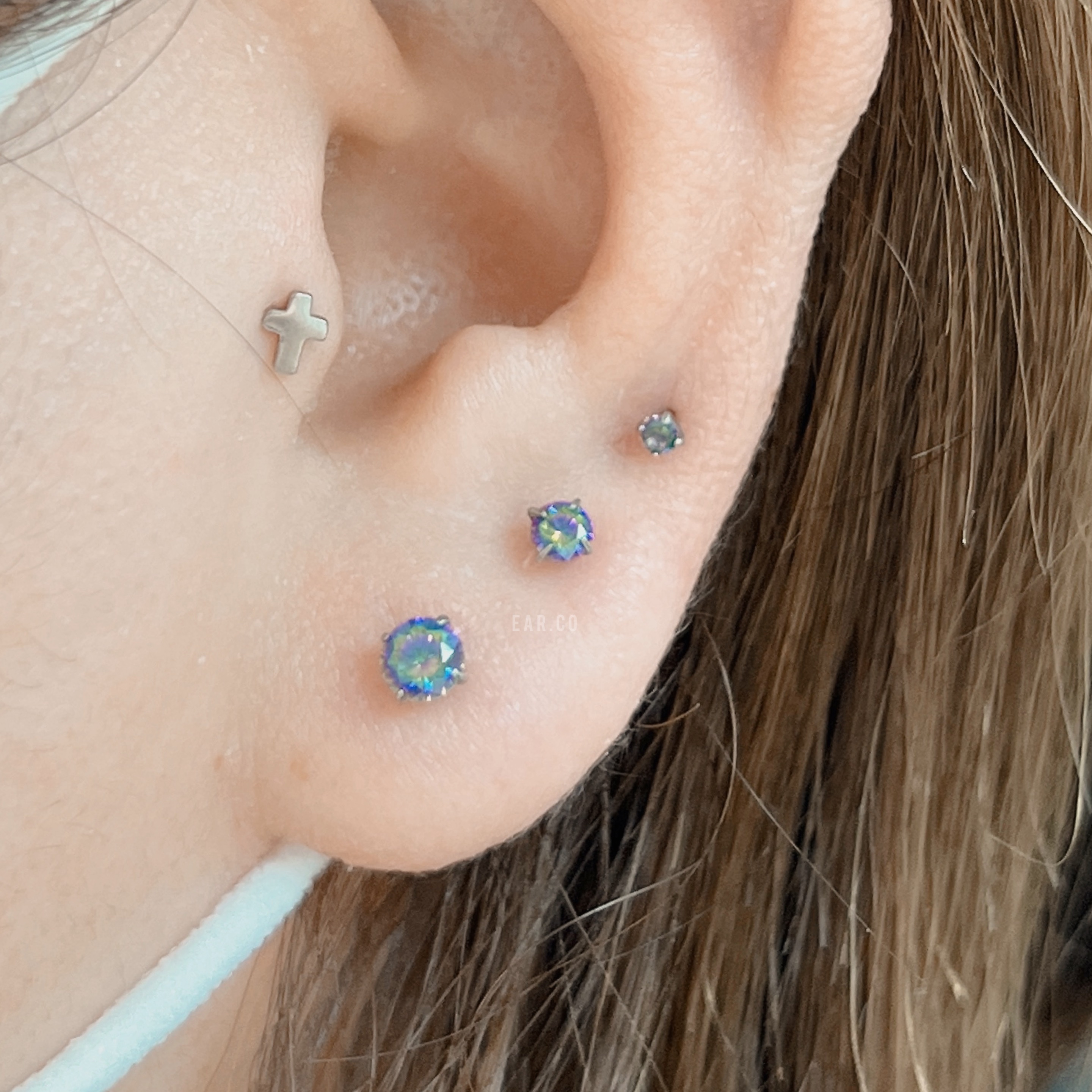 神秘深藍幻彩平頭耳門/耳珠/耳骨釘 [G23 Titanium] [單支]