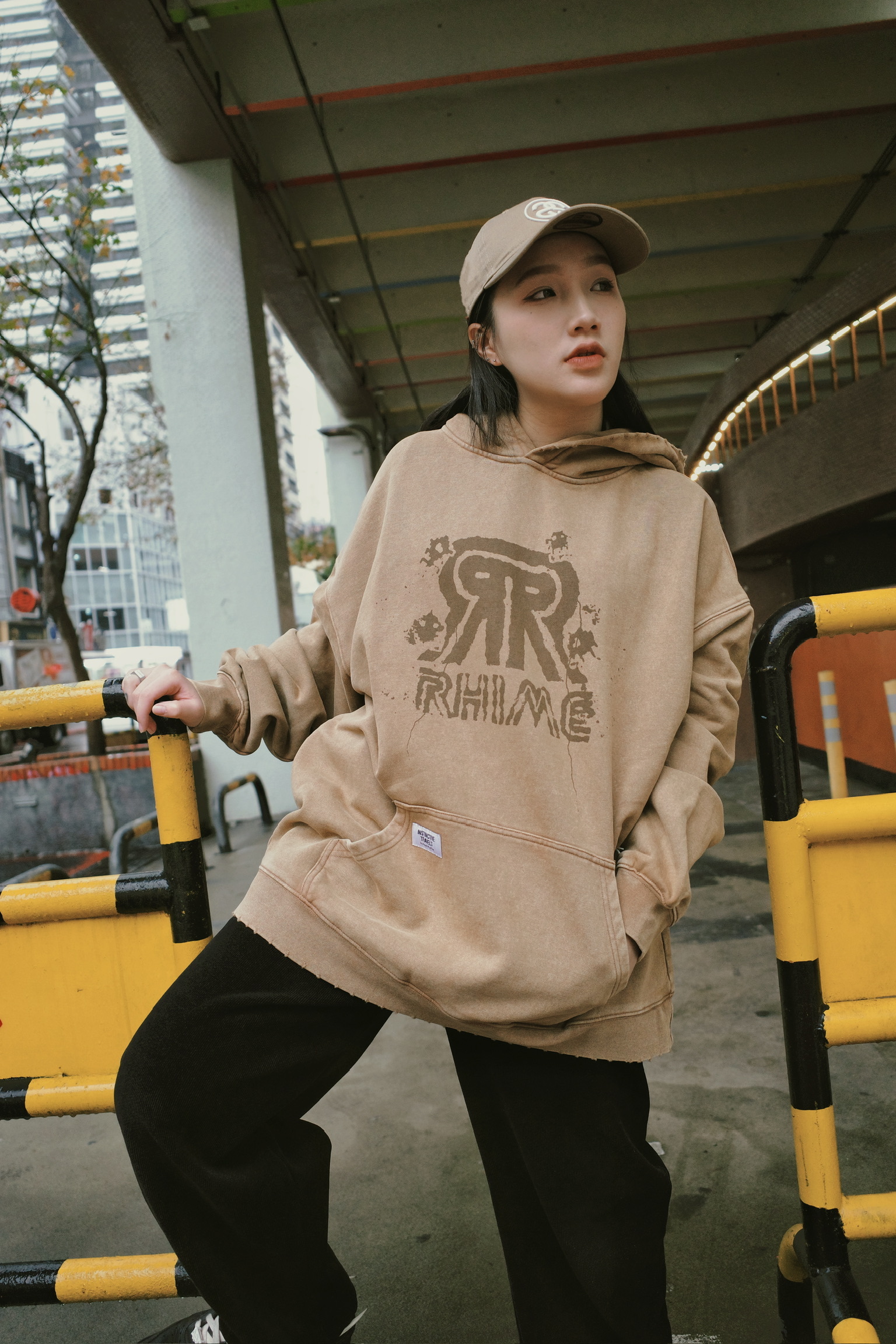 Rhime USA 對稱字母 水洗帽踢 卡其/灰