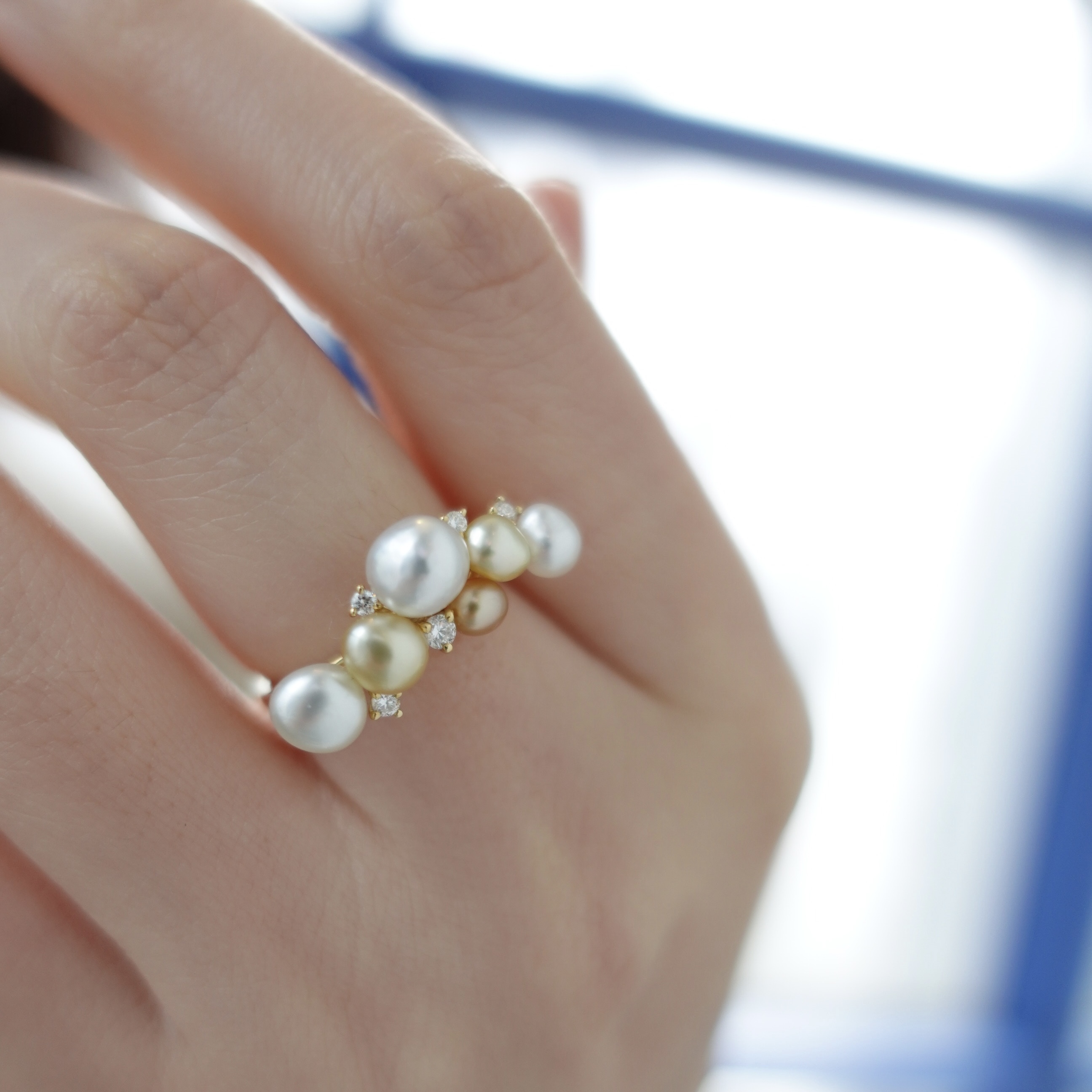 18K金天然Keshi無核南洋珍珠鑽石戒指