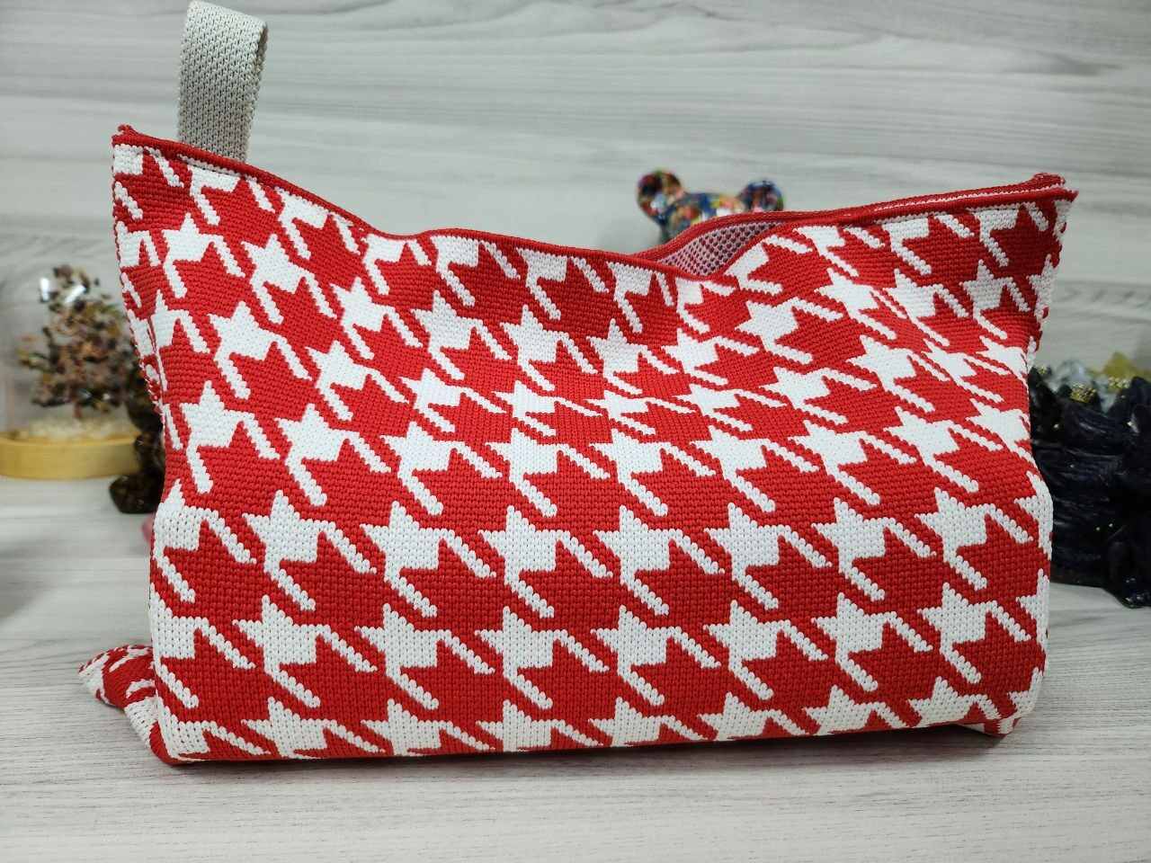 [S] RELUZZO RED HOUNDSTOOTH KNITTED TISSUES BAG LARGE SIZE, SZZ294 (SZZ294)