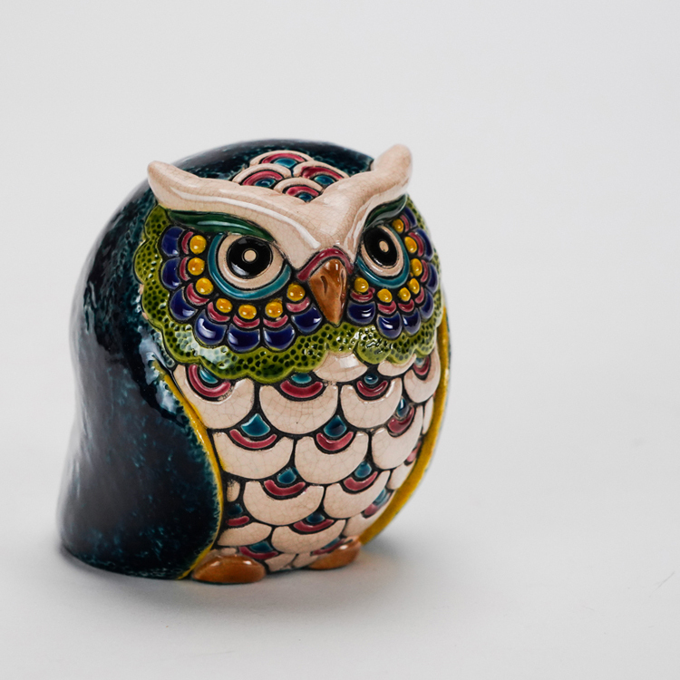 鹿港窯禮品館│交趾S可愛貓頭鷹