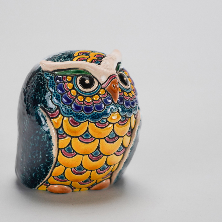 鹿港窯禮品館│交趾S可愛貓頭鷹