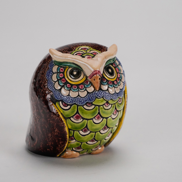 鹿港窯禮品館│交趾S可愛貓頭鷹