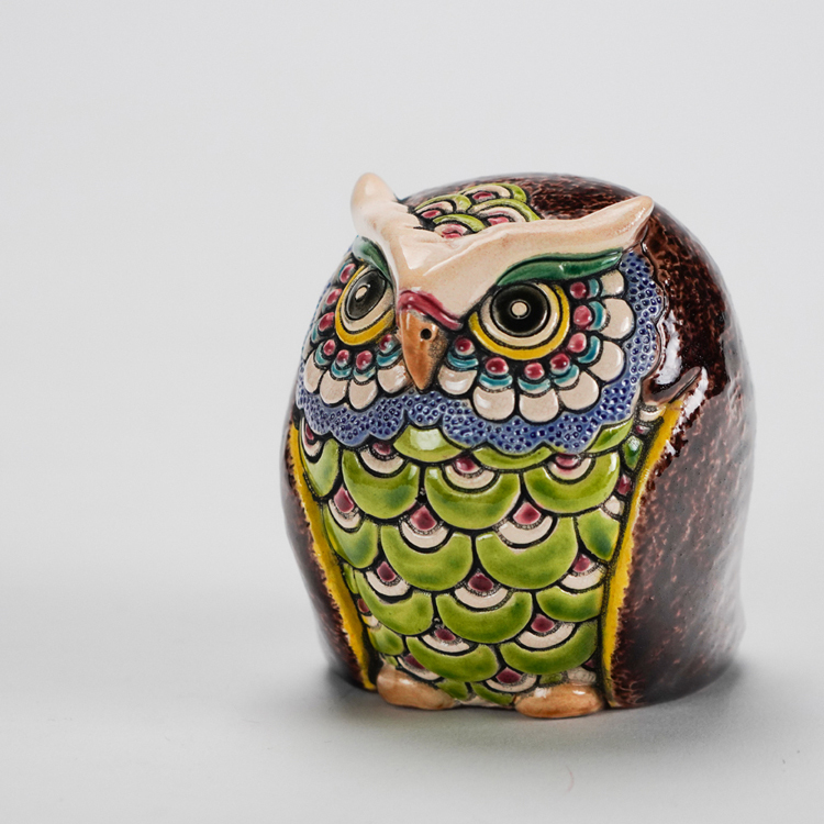 鹿港窯禮品館│交趾S可愛貓頭鷹