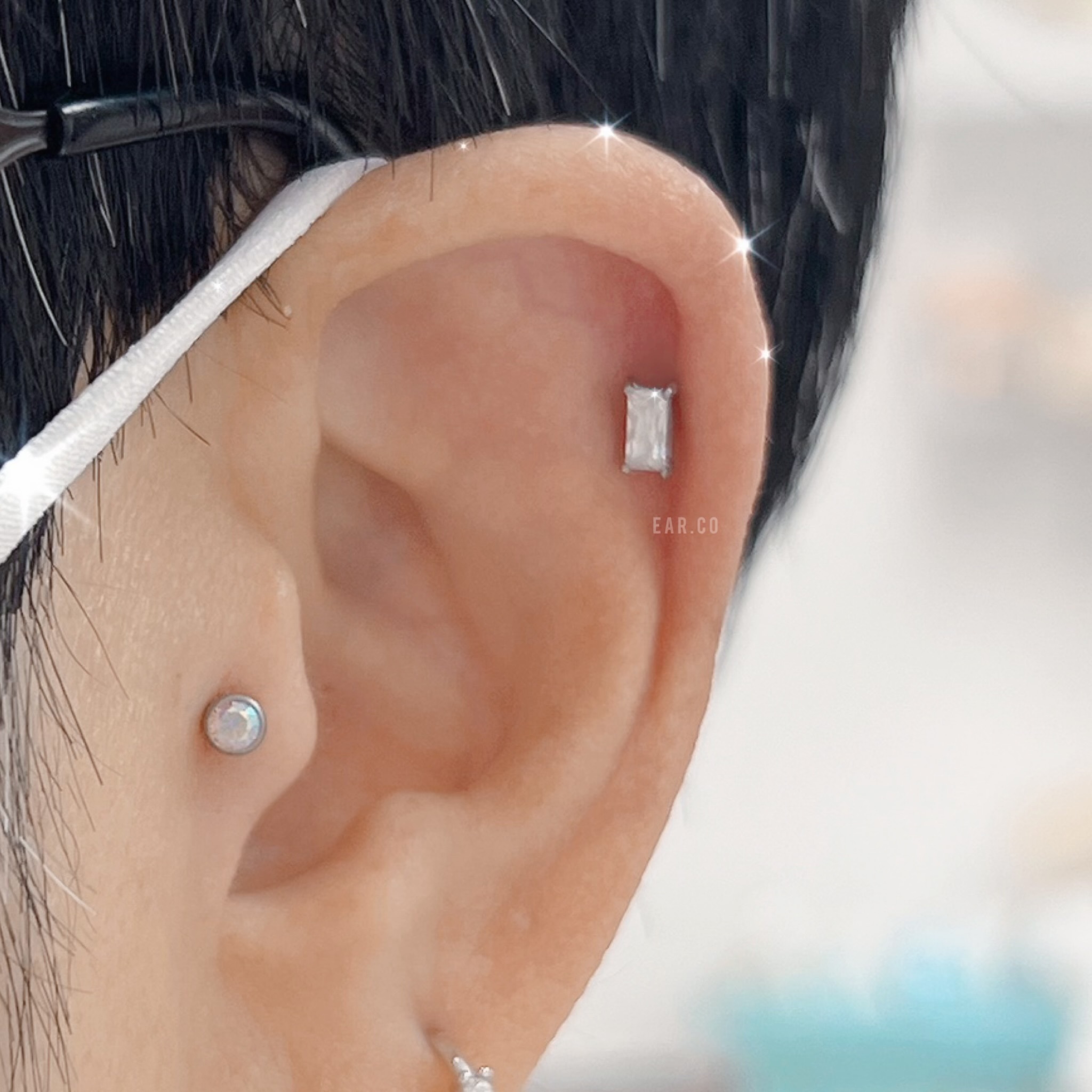 小長方形鋯平頭耳門/耳珠/耳骨釘 [G23 Titanium] [單支]