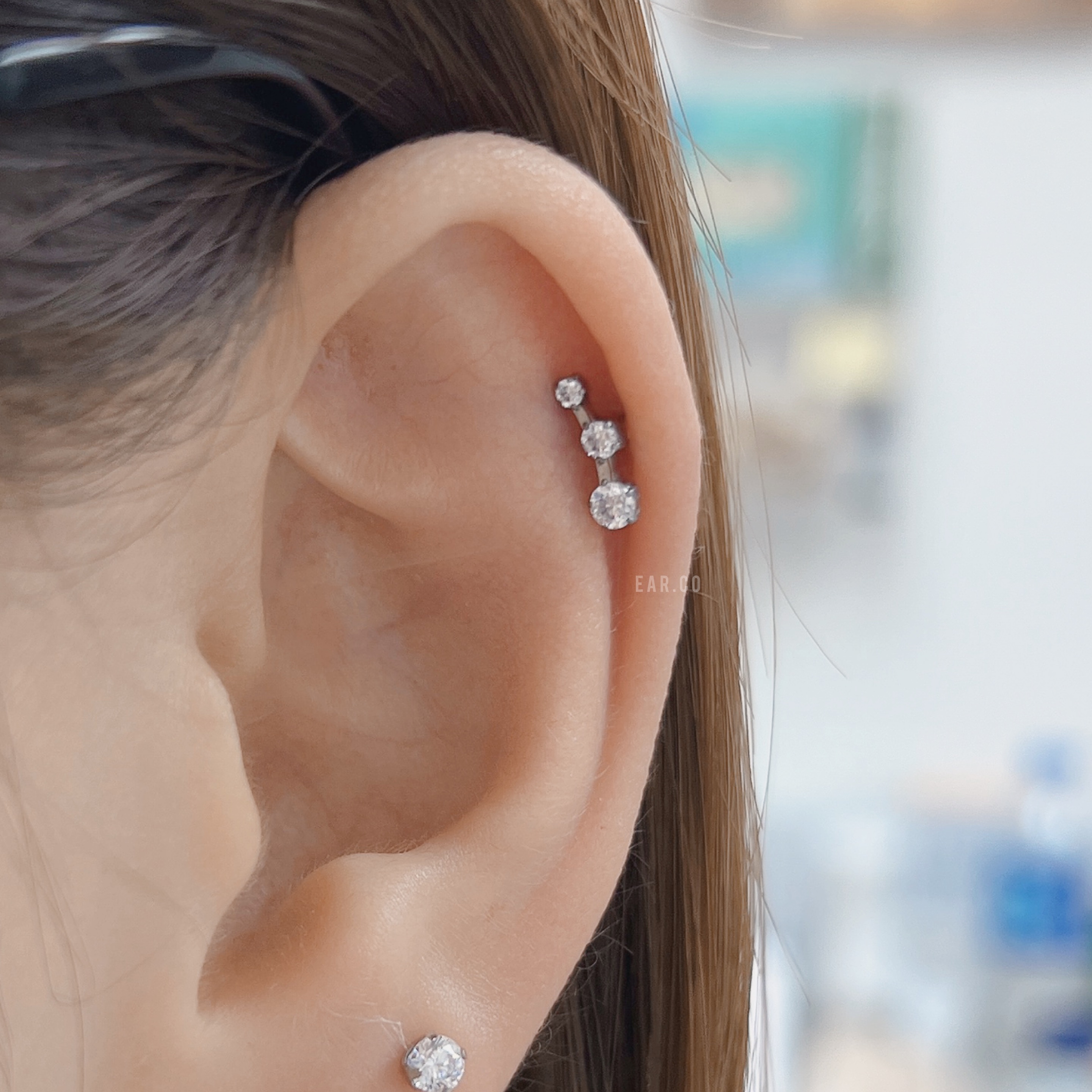 漸大小三連鋯平頭耳門/耳珠/耳骨釘 [G23 Titanium] [單支]