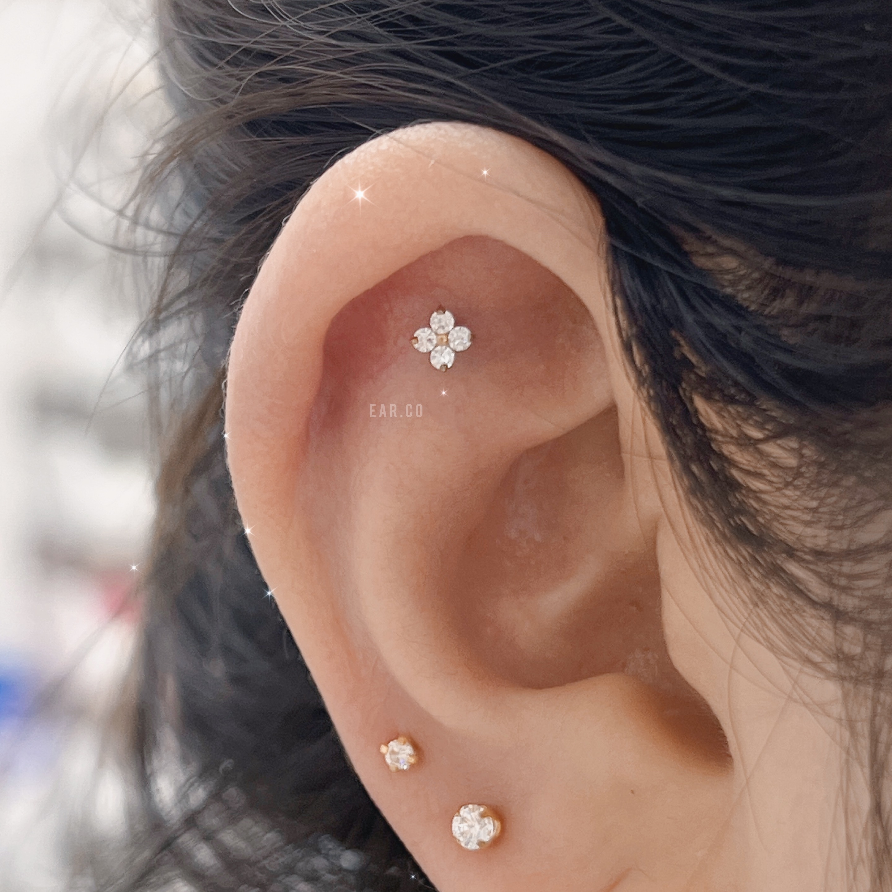 迷你四葉草平頭耳門/耳珠/耳骨釘 [G23 Titanium] [單支]