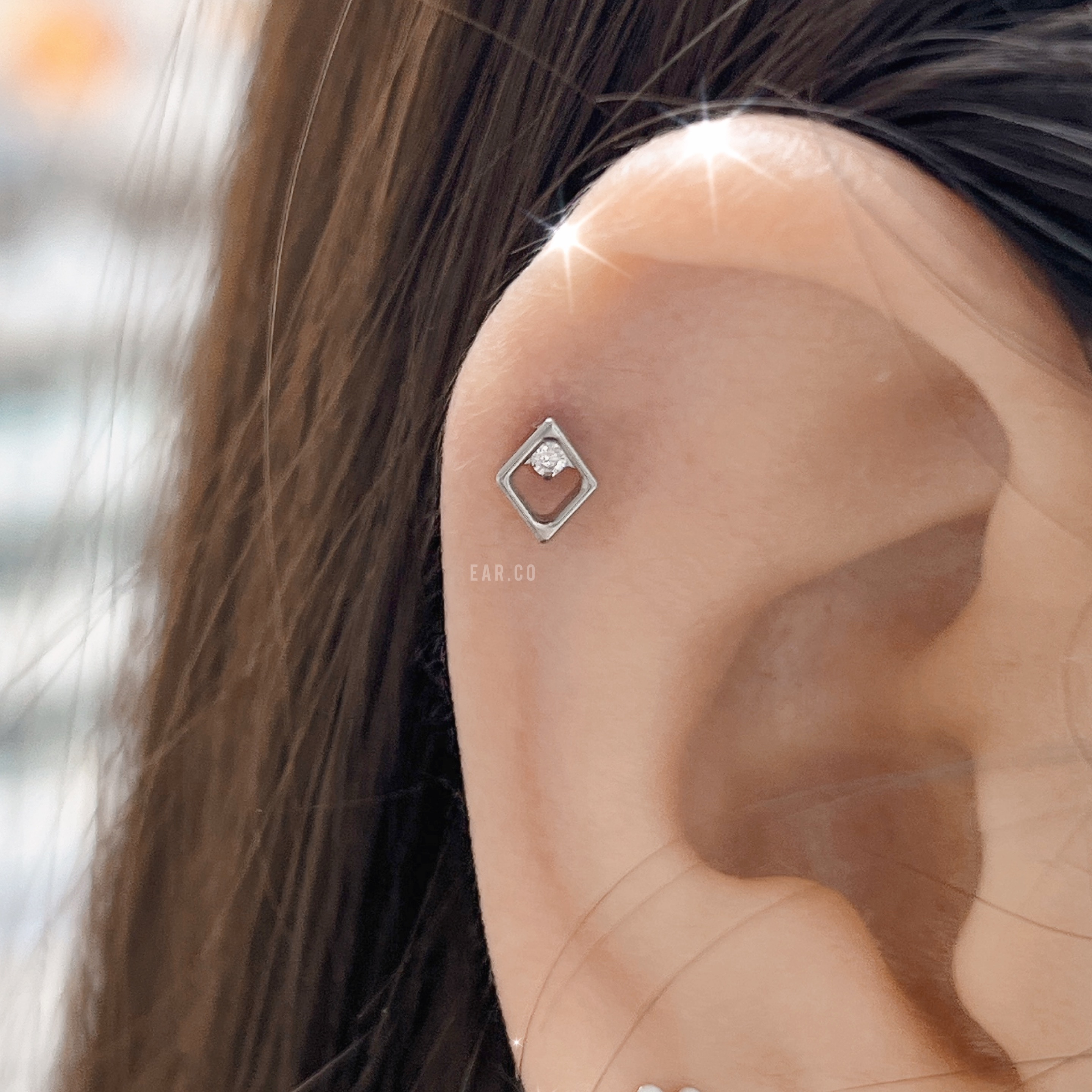 幾何閃石小菱形平頭耳門/耳珠/耳骨釘 [G23 Titanium] [單支]