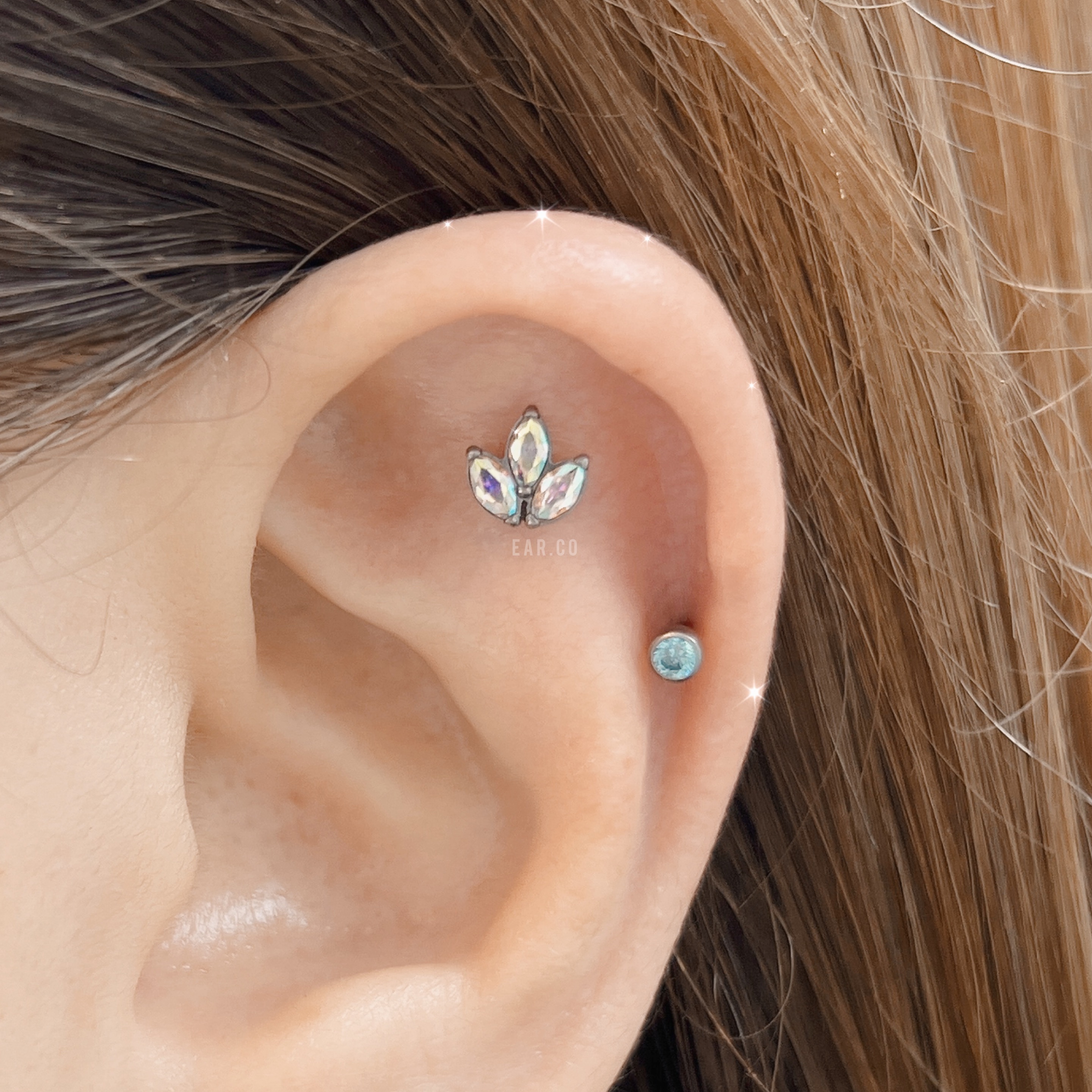 彩虹三葉平頭耳門/耳珠/耳骨釘 [G23 Titanium] [單支]