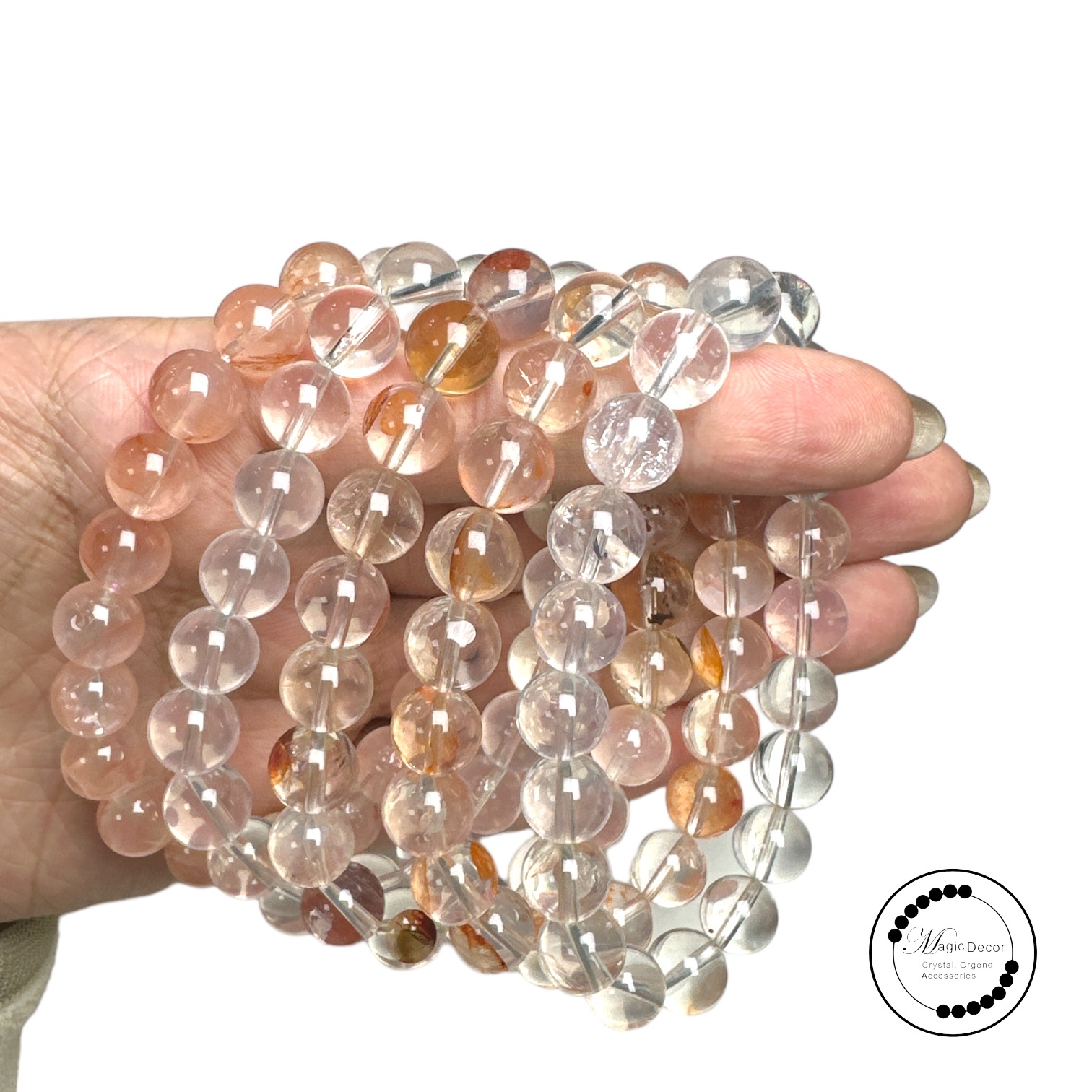 250901 - D4 9mm+頂級熒光橘粉膠花手串