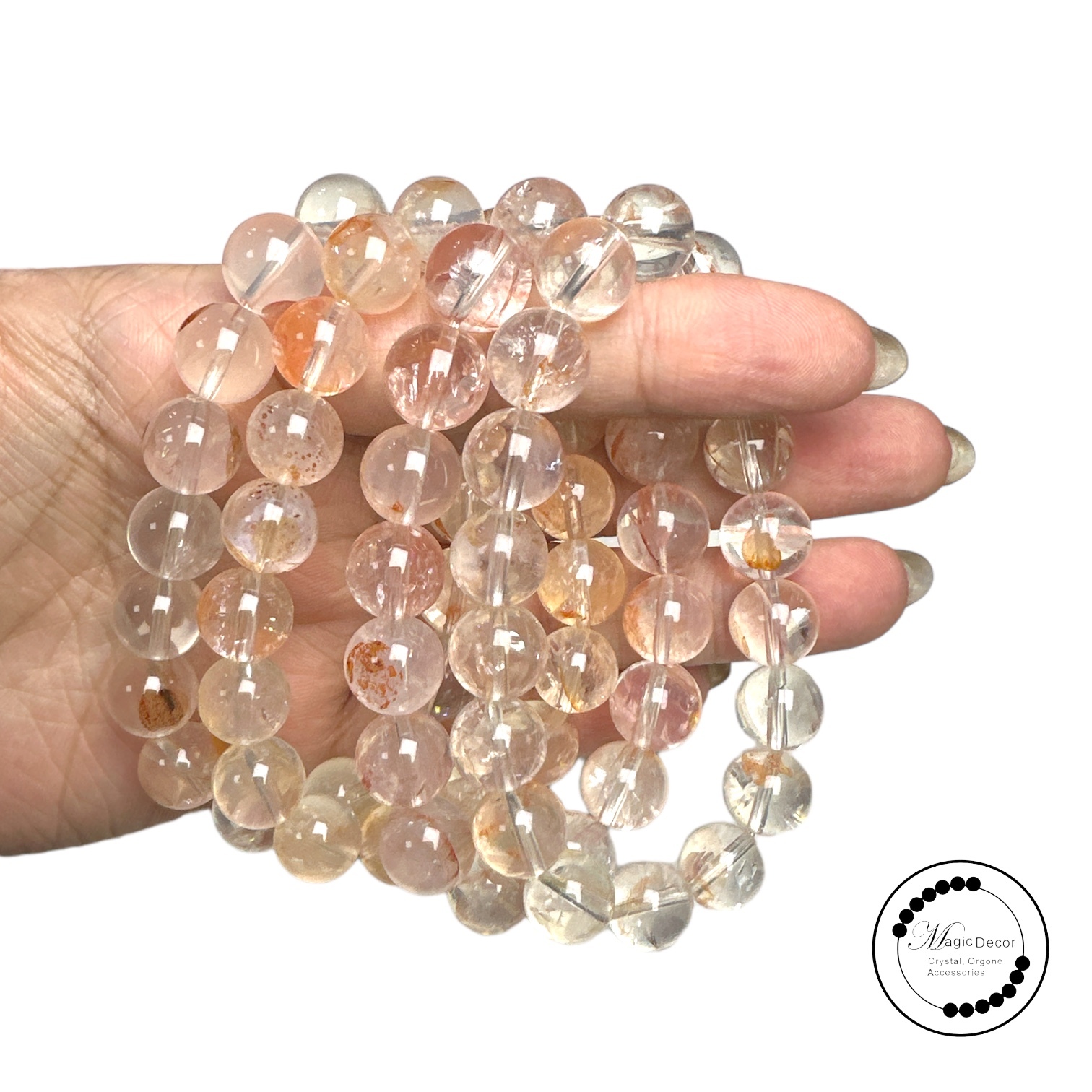 250901 - D7 11mm+頂級熒光橘粉膠花手串