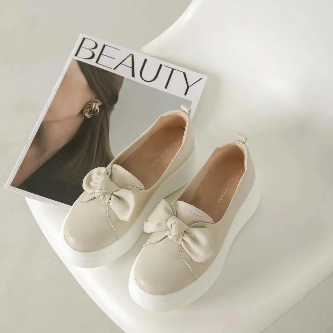 蝴蝶結牛皮懶人鞋