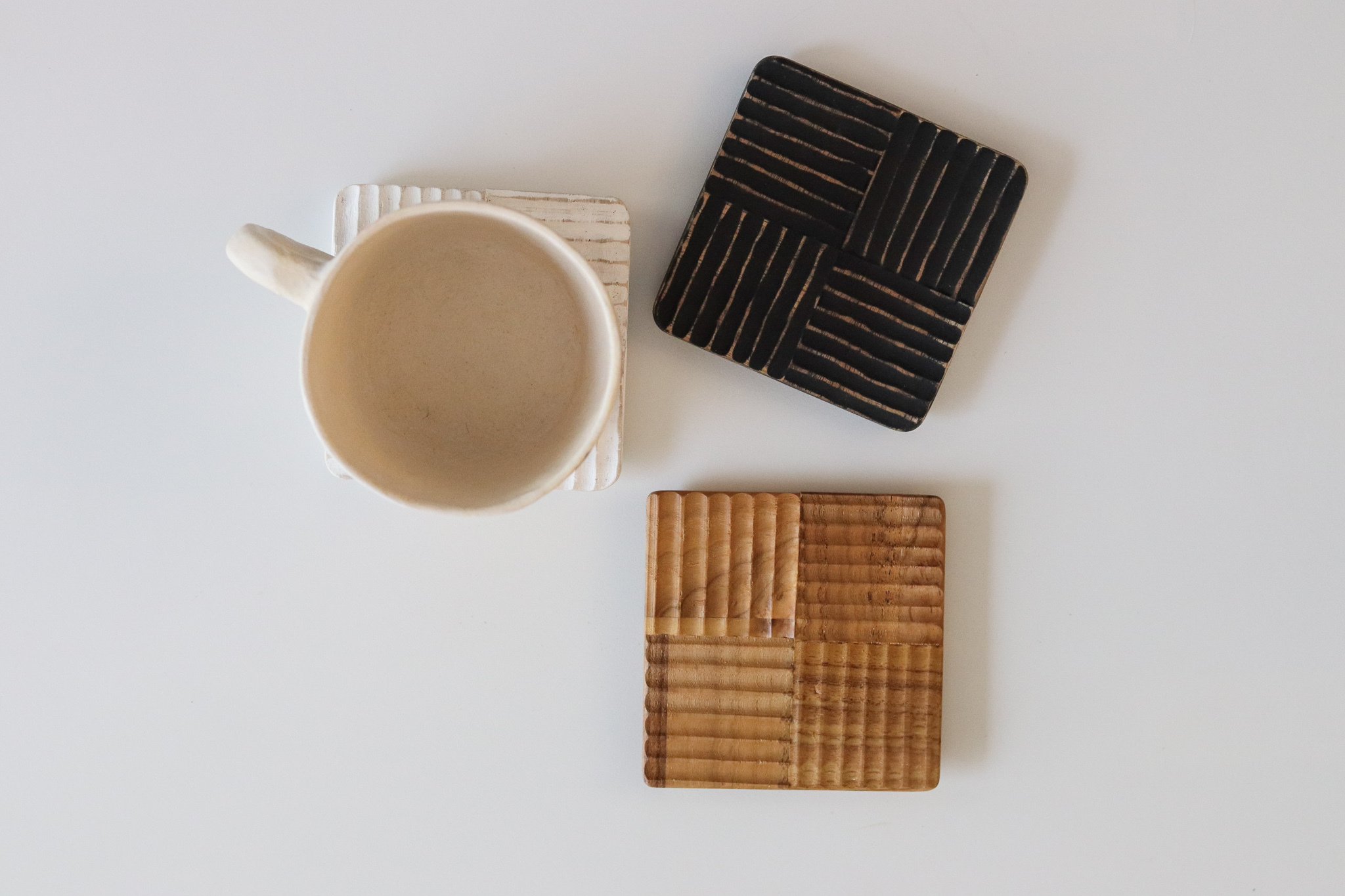 Co-Labo 柚木 拼接 刻紋 方型杯墊