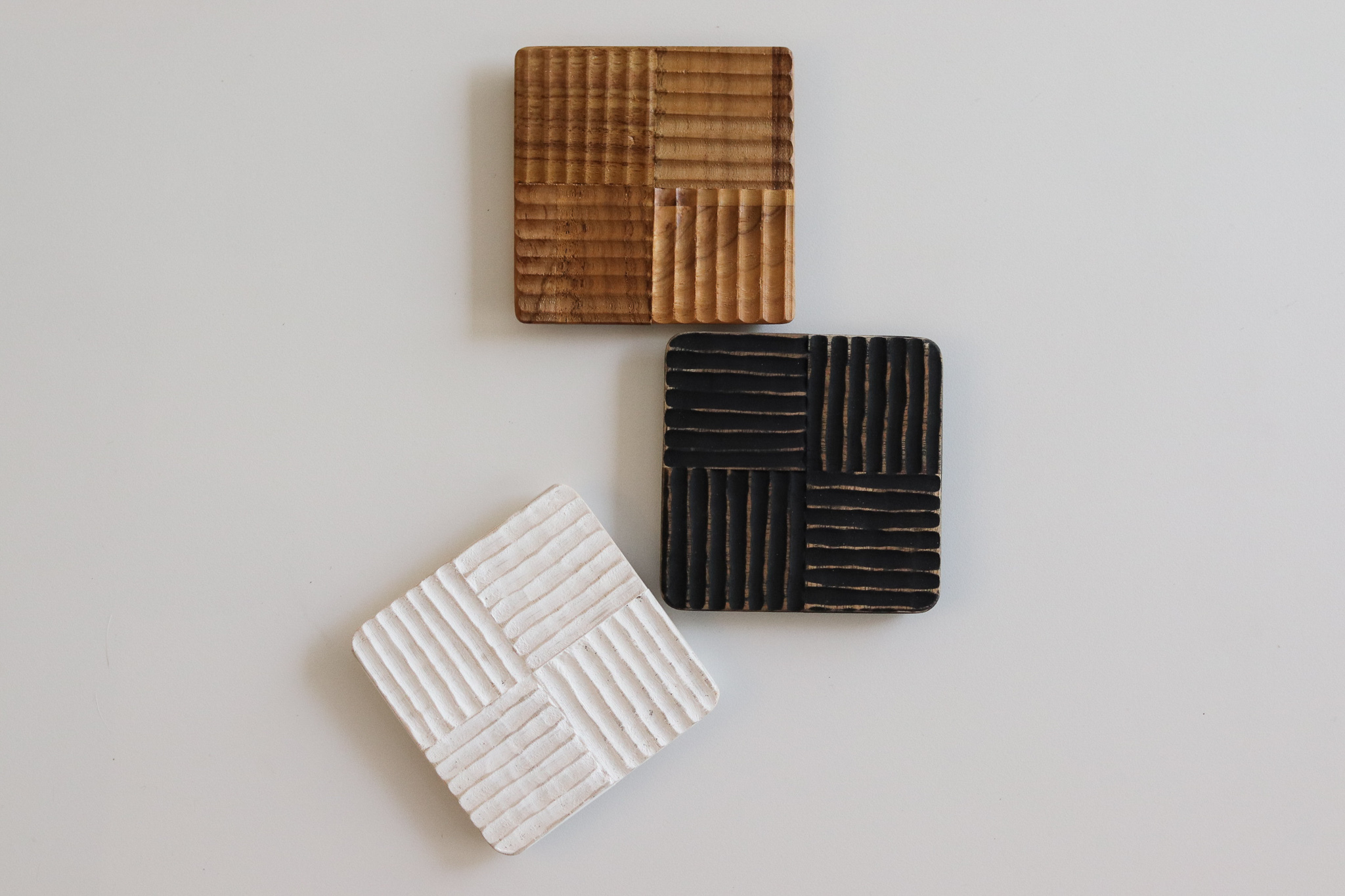 Co-Labo 柚木 拼接 刻紋 方型杯墊