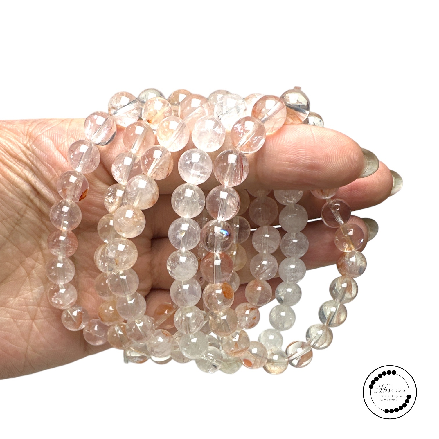 250901 - D5 8mm+頂級熒光橘粉膠花手串