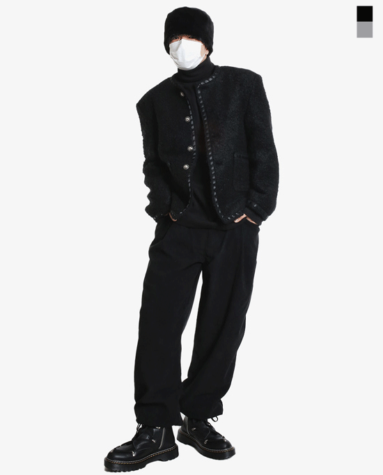 小香圓領羊毛粗花呢夾克