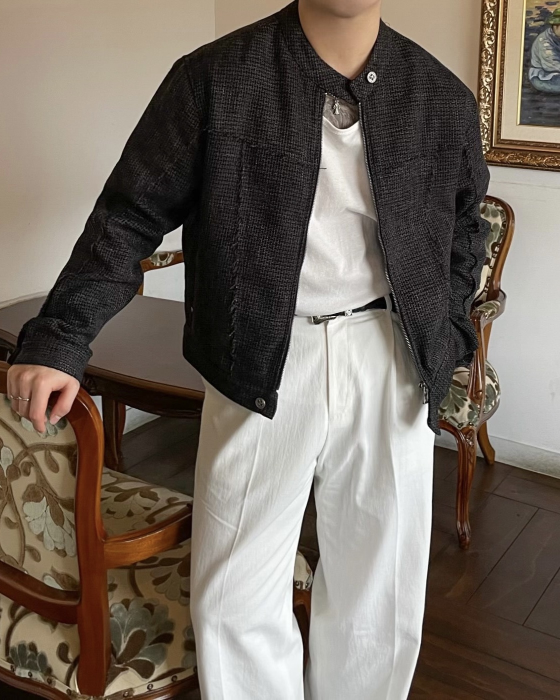 Moss粗花呢裁剪騎士夾克