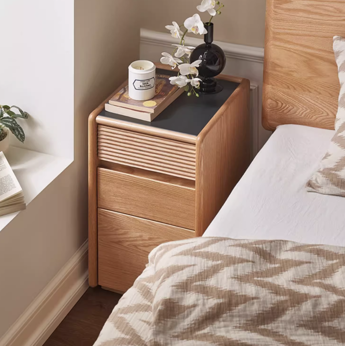禾沐實木帶抽床頭櫃HM-L7023