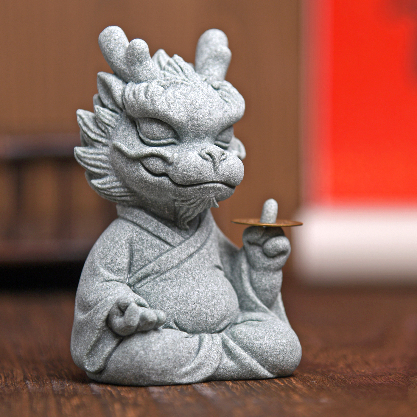 傳藝工坊- 『一直有錢招財龍大師』Q版祥龍祥獸青砂石塑