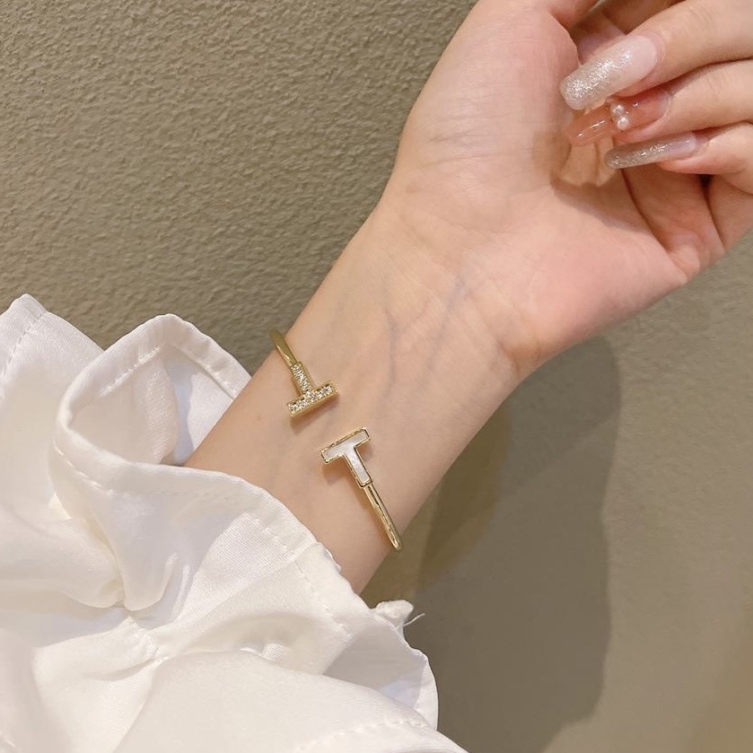 Ti”經典雙T玫瑰白玉貝”高奢定製開口手鐲2.0