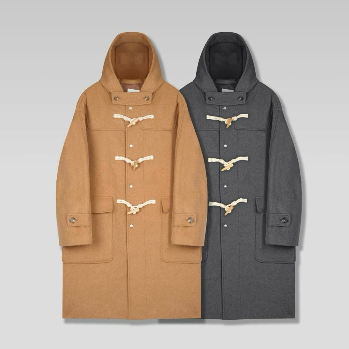 淨色牛角鈕連帽長褸 MARSPEOPLE-017JK