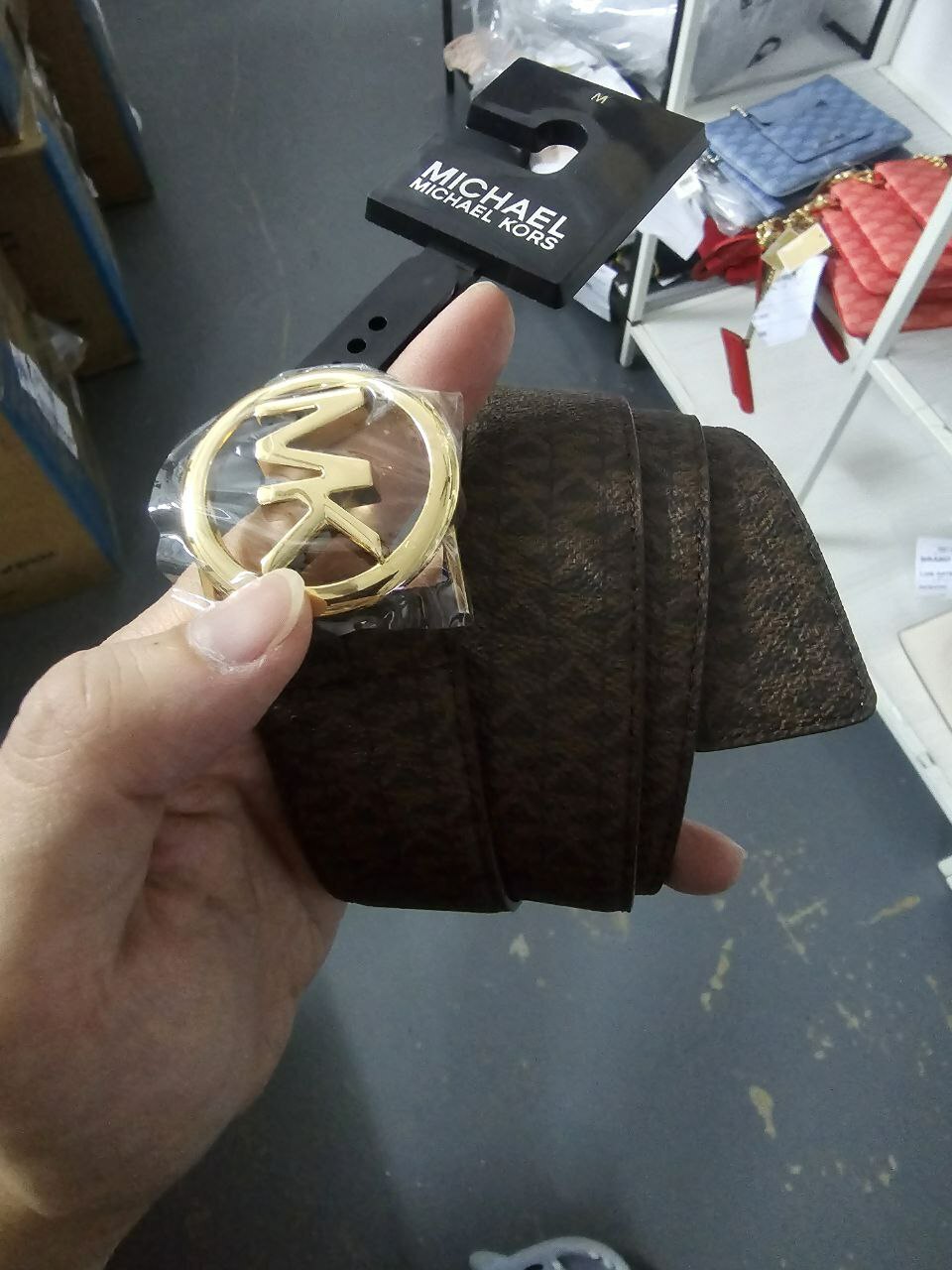 [S] MICHAEL KORS REVERSIBLE BELT WITH GOLD TONE MK LOGO,BROWN BLACK, 722947434266, FINAL SALE (SMK736)