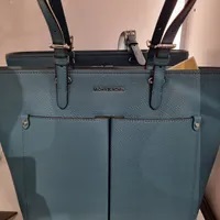 [S] MICHAEL KORS 35H3STVT6B JET SET TRAVEL MEDIUM DOUBLE POCKET TOTE NON-LTHR VEGAN MATERIAL,TEAL, 196237283405 (SMK755)