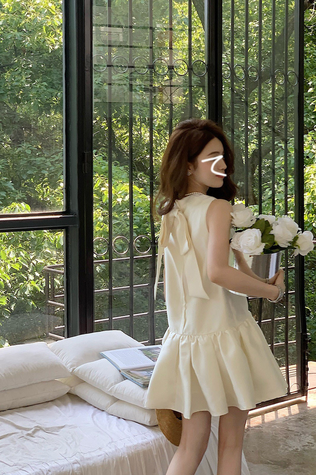 蝴蝶結無袖 法式小洋裝