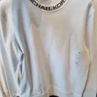 [S] MICHAEL KORS LOGO TAPE COTTON BLEND SWEATER,WHITE, OU150595MF-WHITE (SMK757)