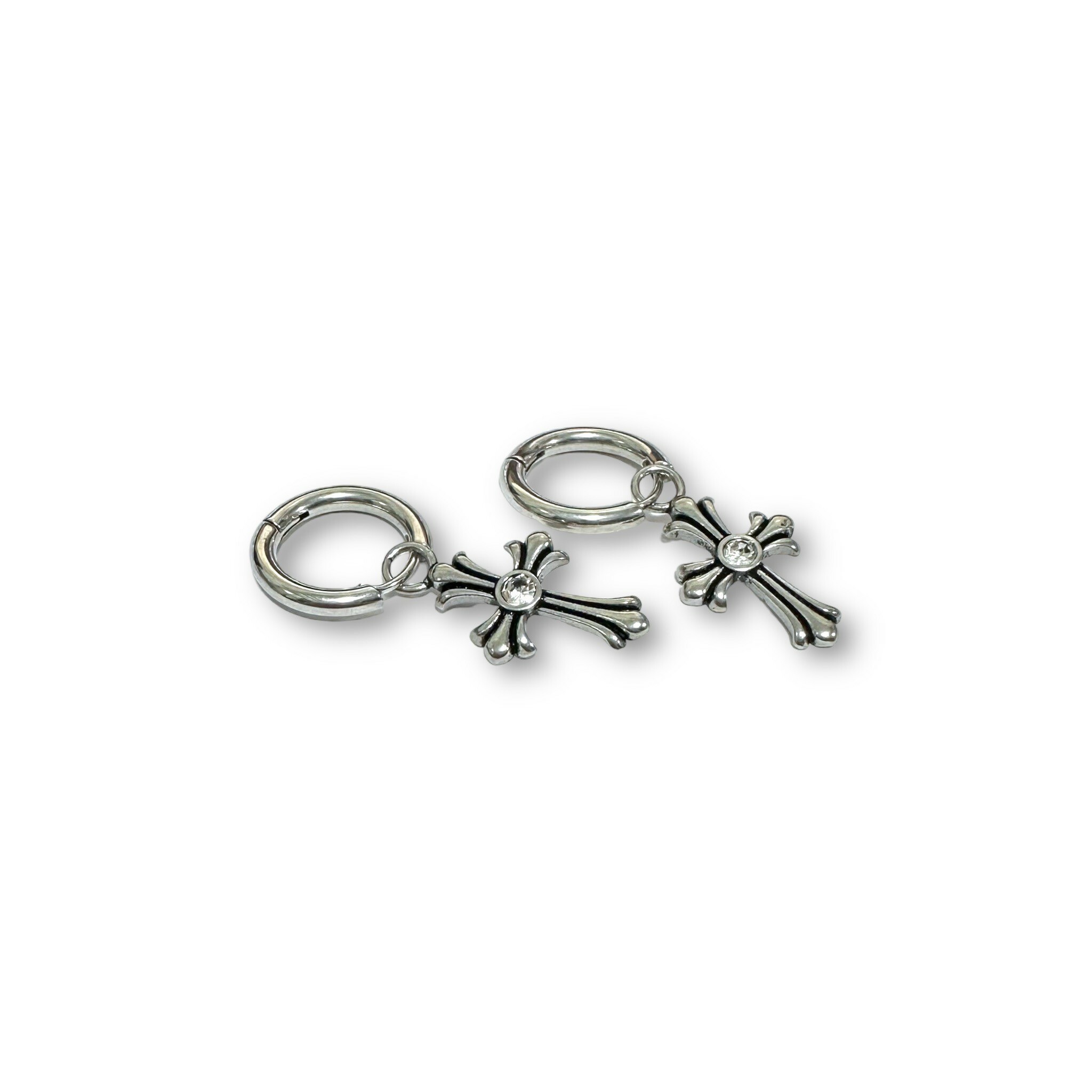 鋼易扣-垂吊做舊鑲鋯十字架 12M(單支價)