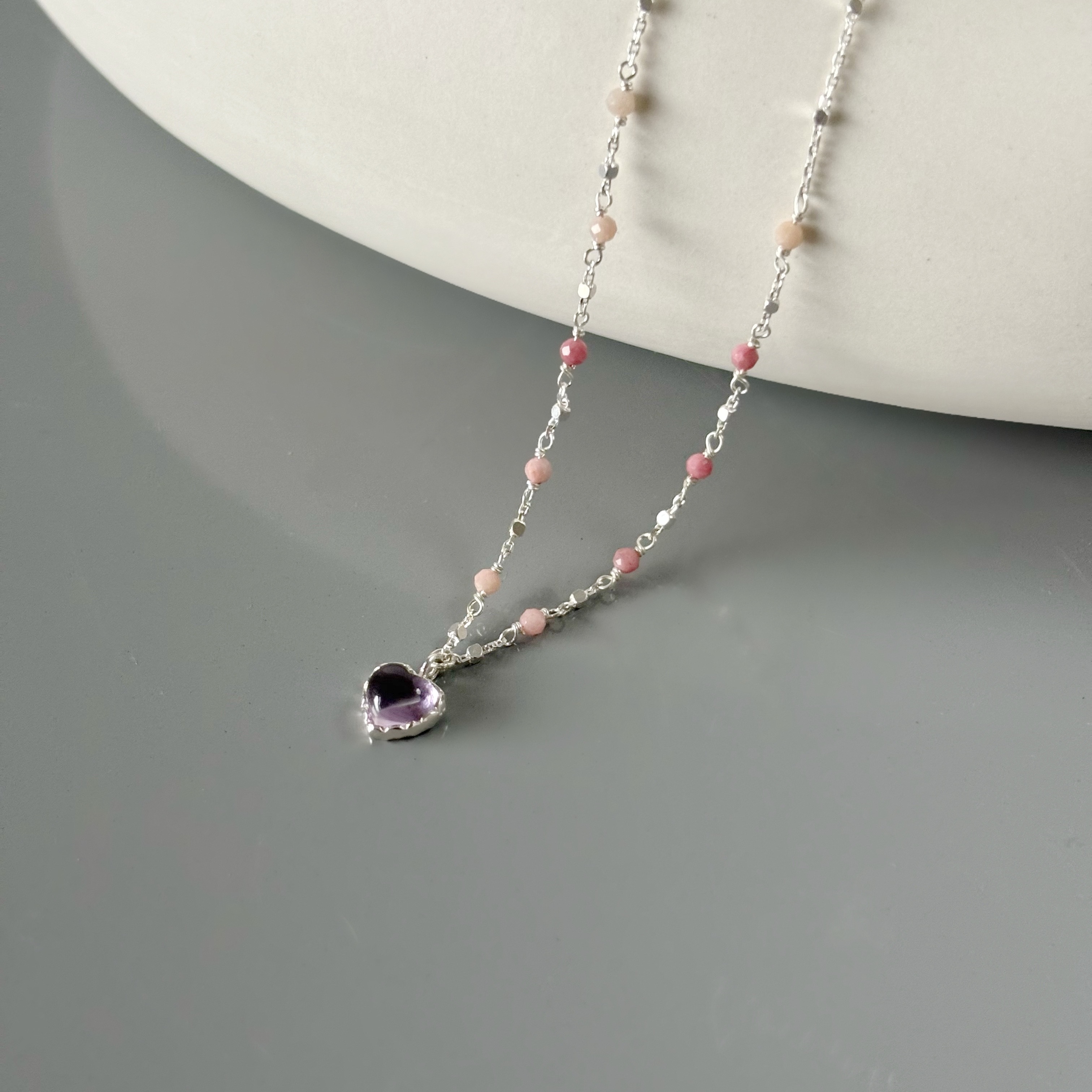 QQ heart紫水晶紅紋石小方塊項鍊