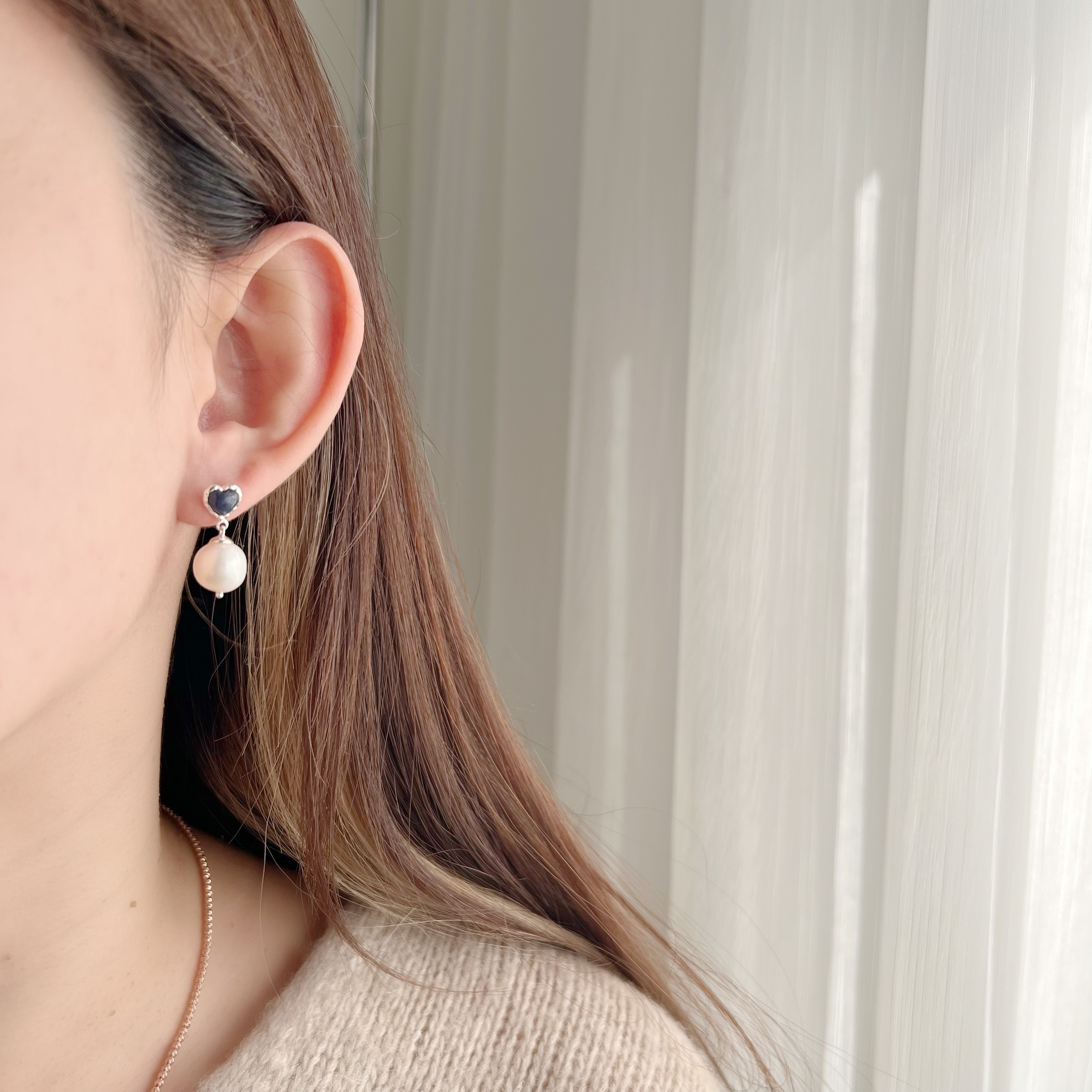 QQ heart深藍瑪瑙大珍珠耳環