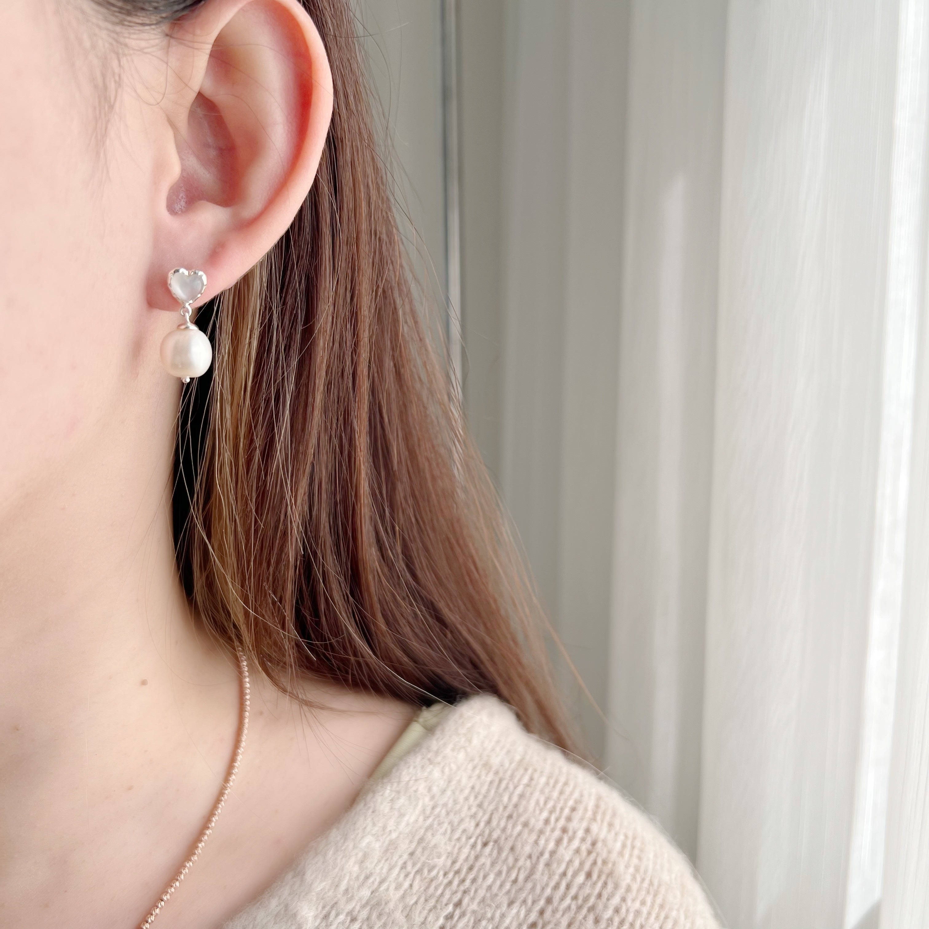 QQ heart白月光石大珍珠耳環