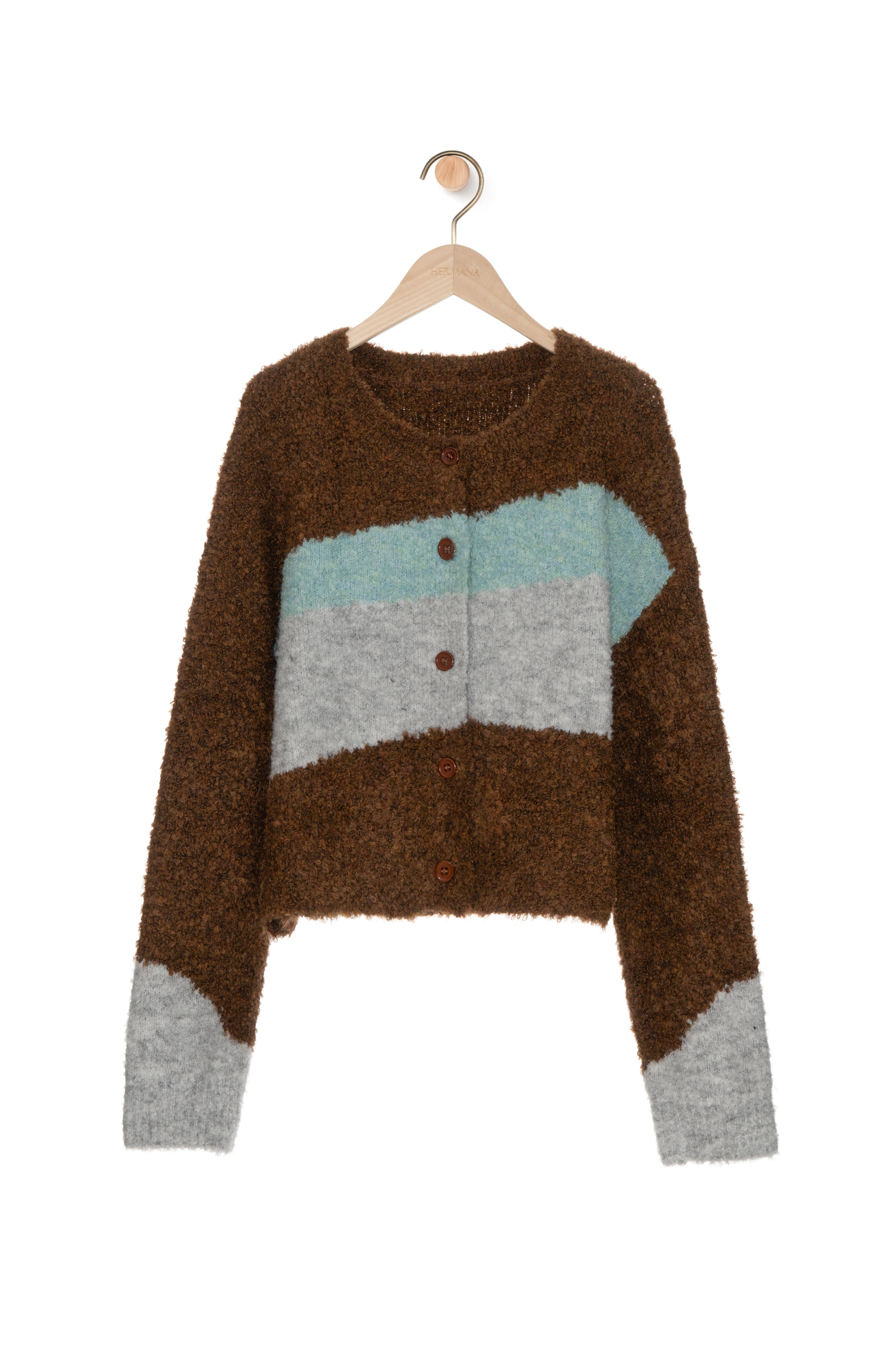 圈圈毛冷拼色間cardigan（現貨款式）