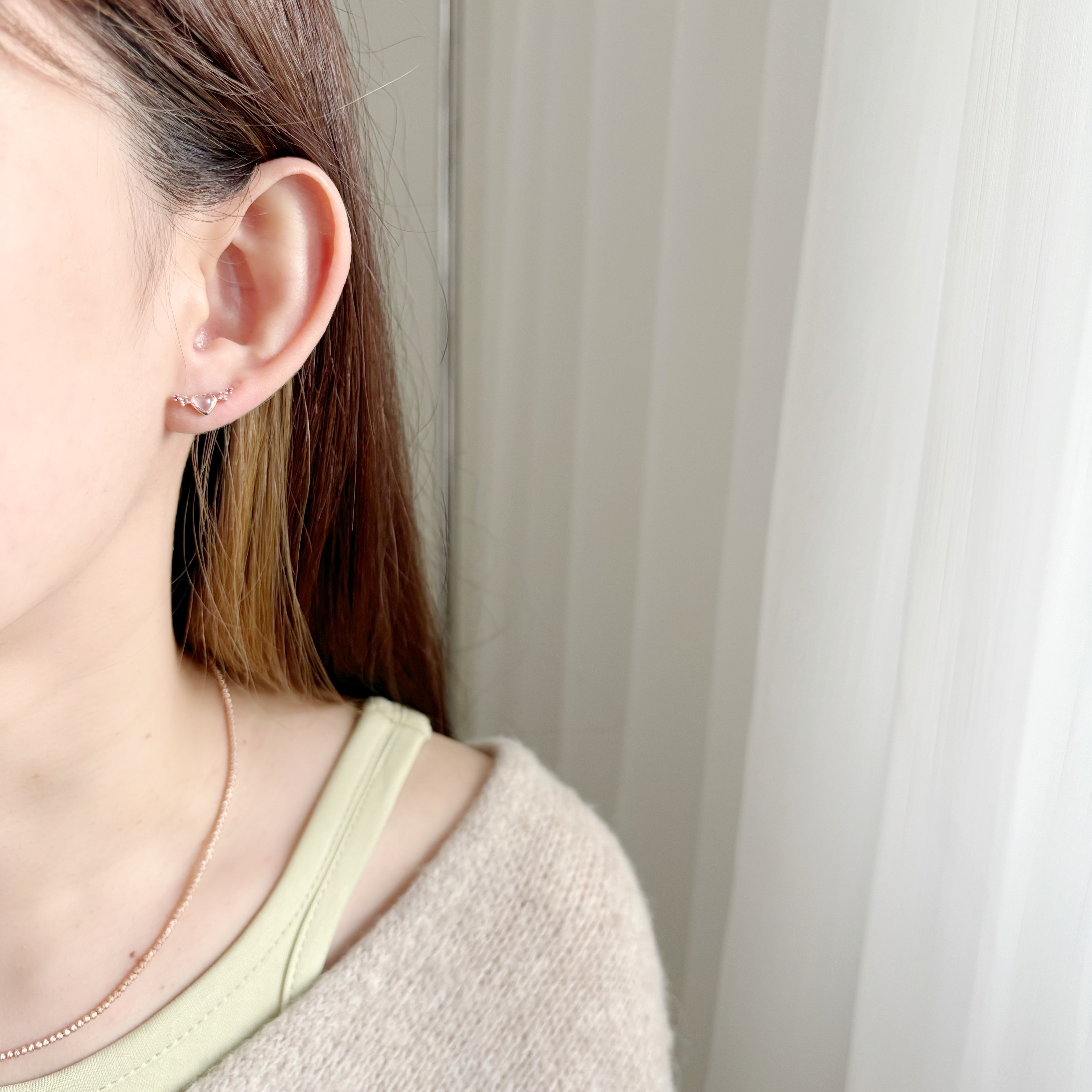 QQ heart流星粉晶轉珠耳環