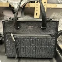 [S] DKNY R33AEA60 LOGO PRINT MONOGRAM TOTE BAG,BLACK/SILVER, 755404162853 (SD749)