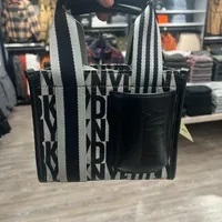 [S] DKNY KZH33J25 ALLOVER PROSPECT CANVAS MINI TOTE,BLACK LOGO/BLACK, 755404322295 (SD750)