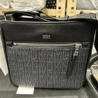 [S] DKNY R33EEA62 LOGO MONOGRAM SHOULDER/CROSSBODY BAG,BLACK/SILVER, 755404163409 (SD751)