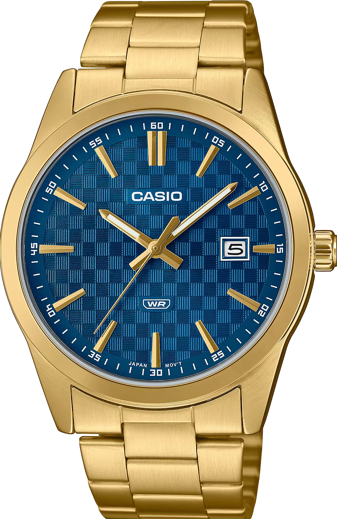 萬年鐘錶 - CASIO 卡西歐  全金款標準藍色格紋錶盤指針不鏽鋼 男錶  MTP-VD03G-2A 錶徑41MM