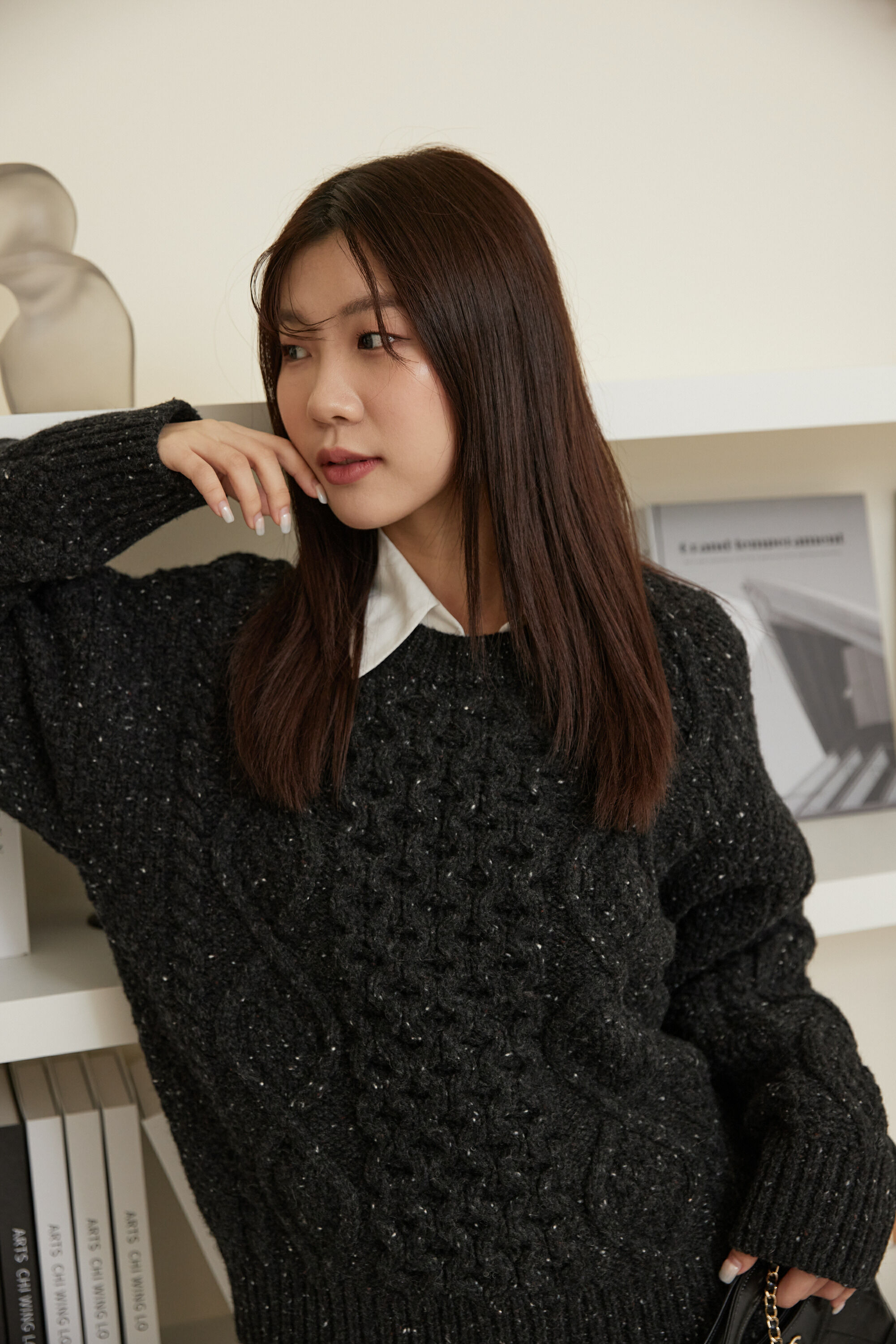 正韓/捨不得移開目光 特殊混紗保暖麻花針織-碳黑