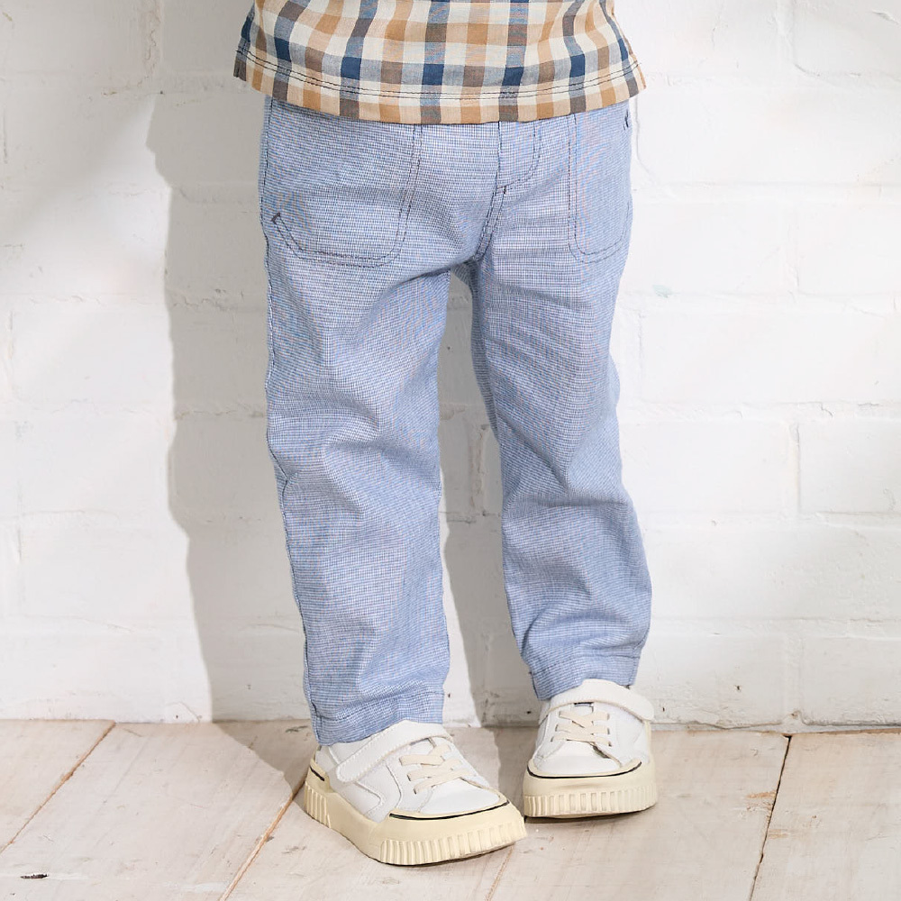 PIPPY 清爽隱格彈性休閒棉質長褲 藍