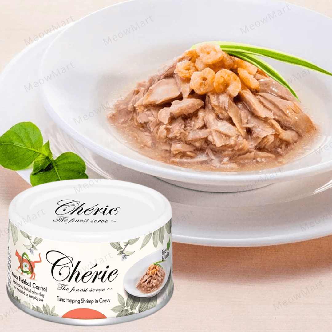 Cherie 法麗 - 微湯汁高纖排毛貓罐 (吞拿魚+鮮蝦) 80g