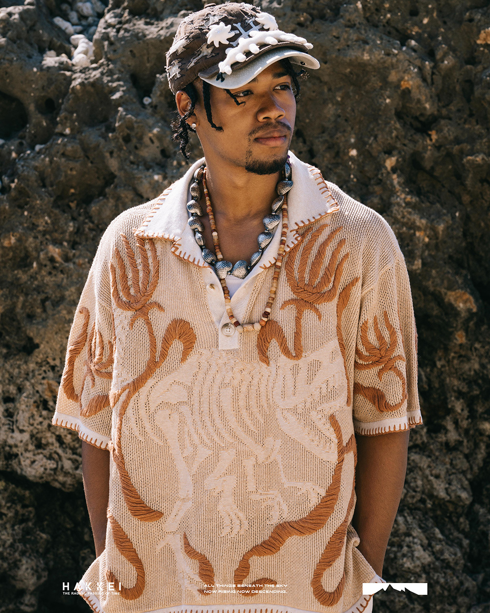 [D3C] Dragon Fossil Hand Embroidered Shirt- Brown